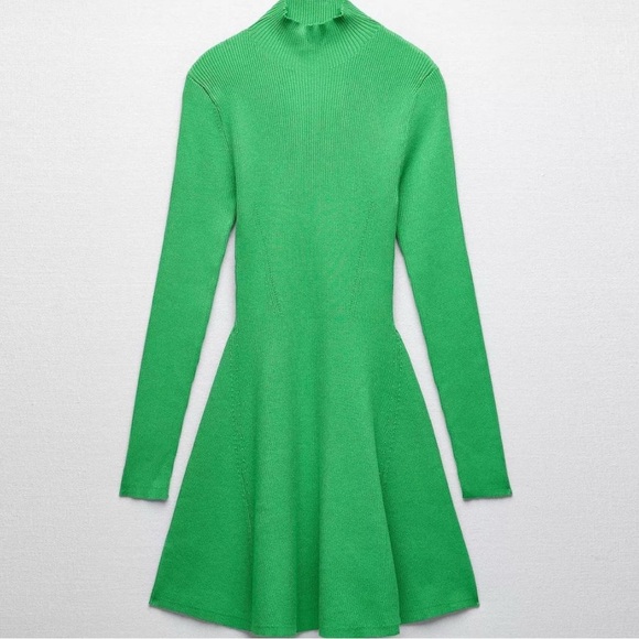 Zara Dresses & Skirts - ☘️ Zara Vibrant Green Long Sleeve Dress Fit & Flare